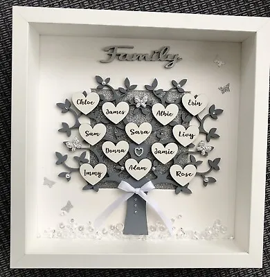 £25.99 • Buy PERSONALISED FAMILY TREE Grandchildren , Family .3D Box Frame,27cm X 27cm