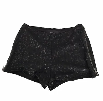 NASTY GAL Black Sequin Full Side Zip Up Short Shorts  Size S Small  • $14.99