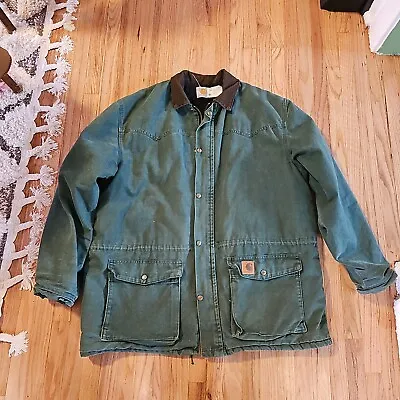 Vtg Carhartt Green Quilt Ranch Chore Coat Jacket USA Made Mens X-Large Tall XL • $100