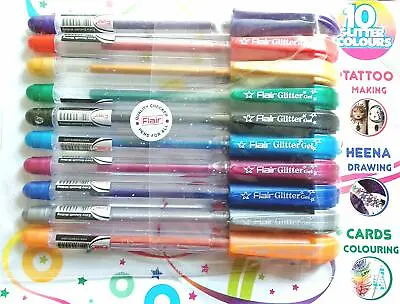 20X Gel Pens GREEN BLACK SILVER GOLD RED BLUE ORANGE GLITTER METALLIC COLOUR PEN • £4.99