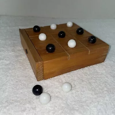 VTG Wooden Rustic Tic Tac Toe Desk Coffee Table Game MarblePieces HANDMADE Signd • $9.95