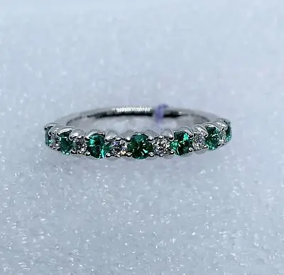 1Ct Round Lab Created Emerald Half Eternity Band Ring White Gold Plated Silver • $105.29