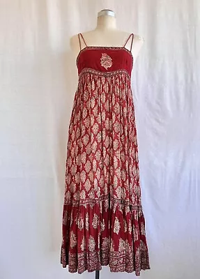 Rare Vintage 70's Indian Cotton Gauze Block Print Bohemian Dress • $192.63