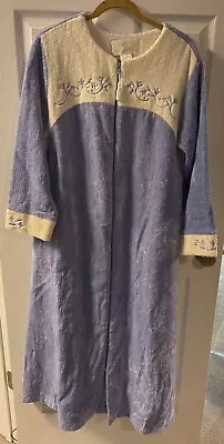 Vintage Stan Herman Zip House Coat Chenille Robe Small S Lavender Purple Floral • $33.24