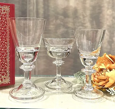 Vintage Glasses Hand Blown Tagen By Hadeland Norway MCM Water Wine Desert Set  * • $112