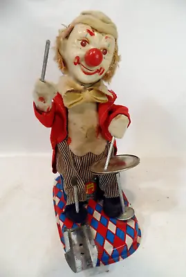 Vintage 1950's BATTERY OPERATED HAPPY DRUMMER CLOWN TIN LITHO TOY ALPS JAPAN • $29.99