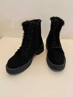 Madden Girl Carra Combat Boots Black Faux Suede Fur Lined Side Zip Boots 7M NEW • $25