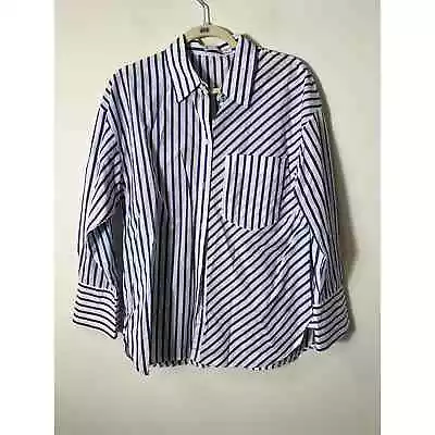 MNG Mango White Blue Striped Cotton Button Down Shirt Sz S • $9