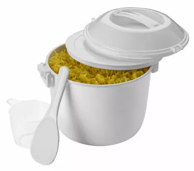 3pc Microwave Rice Cooker With Spoon And Measuring Cup Vented Lid Cover Steamer • £28.95