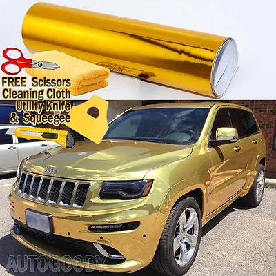 24  X 60  Gold Chrome Mirror Vinyl Film Wrap Sticker Decal Stretchable 2ft X 5ft • $15.19