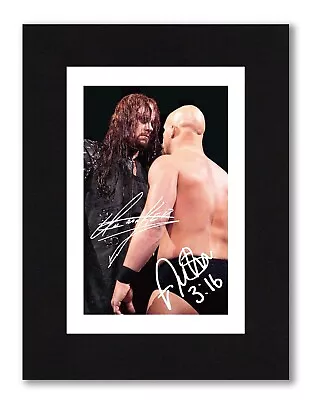 8X6 Mount UNDERTAKER & STONE COLD Signed PHOTO Print ReadyTo Frame WWE Wrestling • £7.49