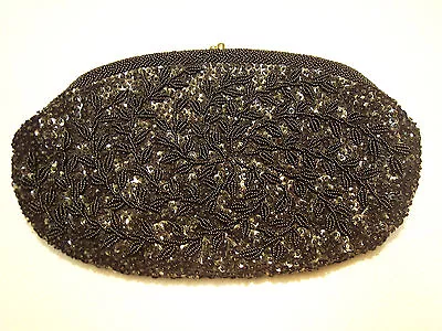 Vintage Handmade Black Beaded And Sequined Evening Bag  • $11.99