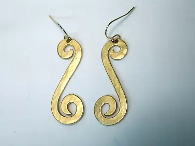 $29.97 • Buy ...Vintage MMA BEN-AMUN...Gold Tone Hammered Design Dangle Pierced Earrings...