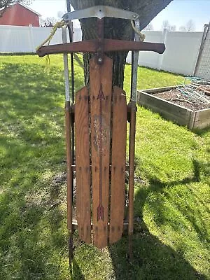 VINTAGE FLEXIBLE FLYER 60J SLED WOOD & METAL 60”  Super Steering Safety Runners • $50