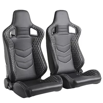 2pc 1Set Sports Style Racing Seats PVC Leather Reclinable Bucket Seat W/Slider • $349.99