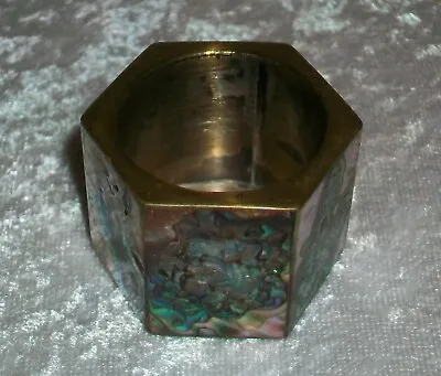 Vintage Brass Hexagon Abalone Shell Candlestick Candle Holder Trinket Box Mexico • $30.40