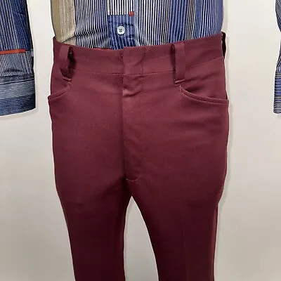 Vintage 60s 70s Pants Mens Polyester Burgundy Disco Leisure Suit Flare Leg 32 30 • $49.99