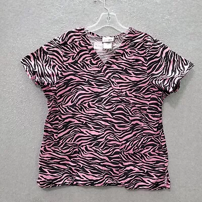 Scrubstar Women Scrub Top Medium Pink Zebra Print Short Sleeve V Neck • $9.74