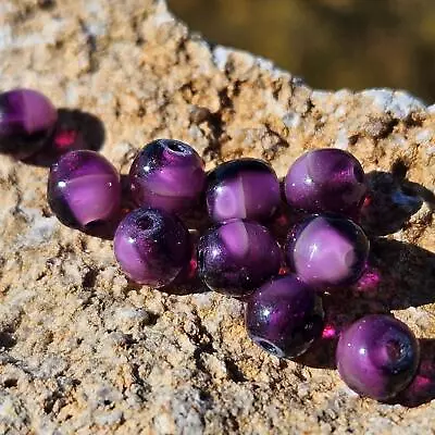 10 Vintage Pressed Glass Beads Amethyst Purple Givre German 6mm DIY Jewelry • $5