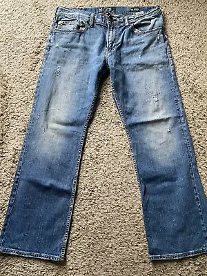 EUC Silver Jeans Men's 36 X 32 Zac Denim Blue Jeans Embroidered Flap Pockets • $25