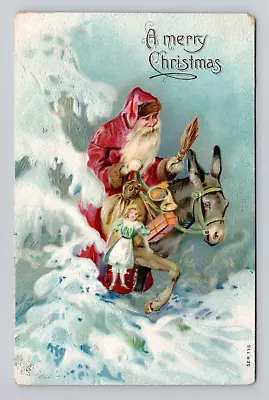 $20 • Buy Postcard Santa Claus Riding Donkey W/ Toys Christmas Greeting, Antique A20