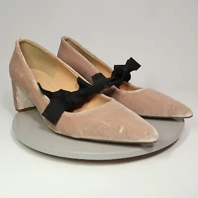 J.Crew Shoes Women's 8.5 Avery Velvet Vintage Quartz Pink Bow 2  Block Heels • $54.87