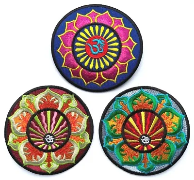 OM / AUM PATCH *Sew-On/Iron-On* Embroidered Badge LOTUS FLOWER Green Red  • £2.79