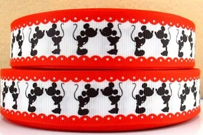 CUTE MINNIE & MICKEY MOUSE SILHOUETTE GROSGRAIN RIBBON - 1 YARD - 25mm Wide • £1.89