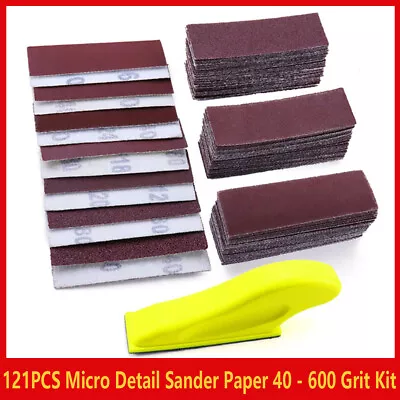 121Pcs Micro Detail Sander Paper 40 - 600 Grit Kit Sander Handle Mini Mouse Set • $16.90