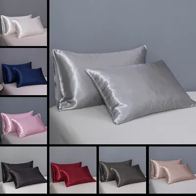 $16.99 • Buy 2pcs Satin Silk Pillow Case Smooth Soft Pillow Cover Bedding Queen/KING Size