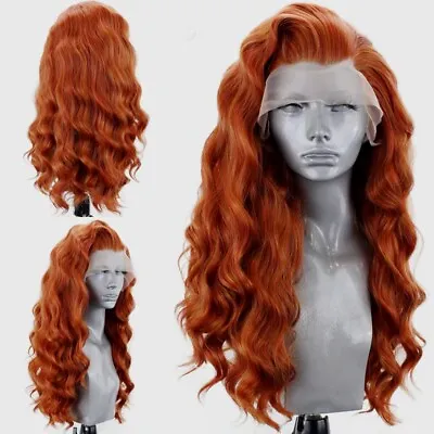 Lace Front Wigs Long Wavy Full Head Heat Resistant Synthetic Ginger Orange • $29.99