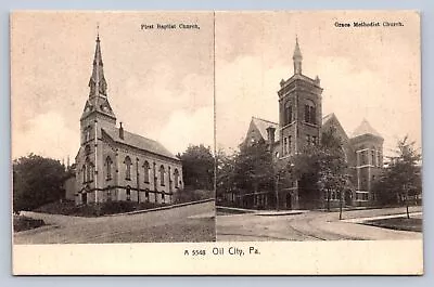 J98/ Oil City Pennsylvania Postcard C1910 2View Baptist Methodist Church 80 • $8
