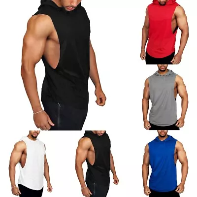 Men's Fitness Sleeveless Hoodie Vest Tank Top Muscle T Shirt Bodybuilding • £12.40