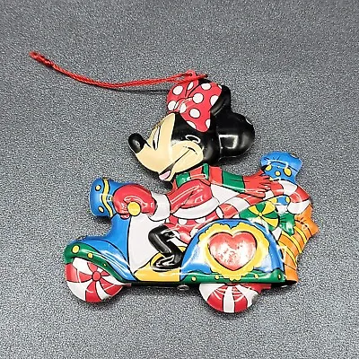 Disney's Minnie Mouse 2000 Candy Cane Scooter Motorcycle Christmas Tin Ornament • £13.62