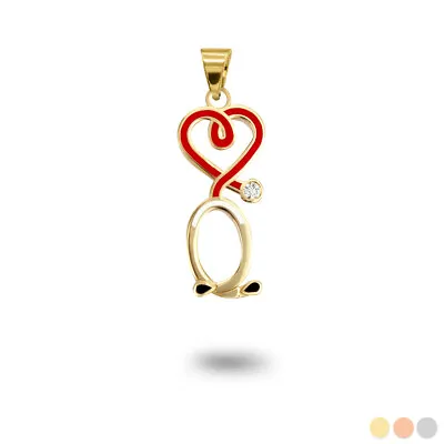 Gold Enamel Stethoscope Pendant Necklace In Yellow/Rose/White Gold • $459.91