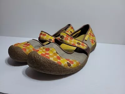 KEEN Sz 10.5 Harvest Mary Jane Slip On Flats Polka Dot Yellow Orange Brown Shoe • $45