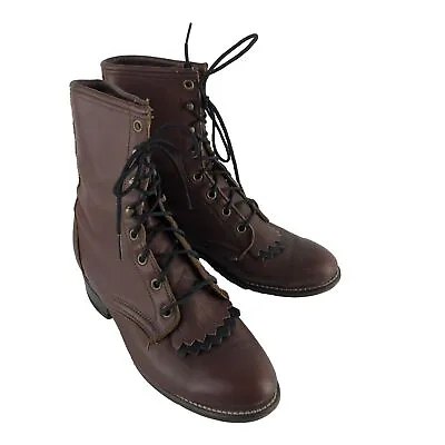 Laredo Roper Boots Womens 7M Brown Leather Kiltie Western Granny Steampunk • $49