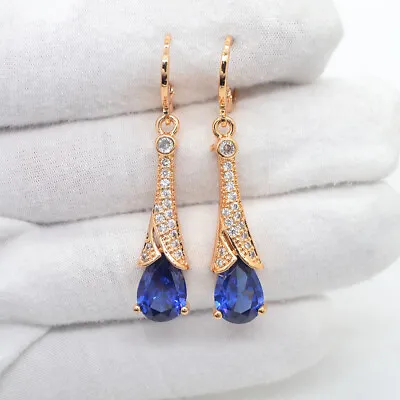 18K Yellow Gold Filled Women Blue Mystic Topaz Teardrop Dangle Earrings • £4.99