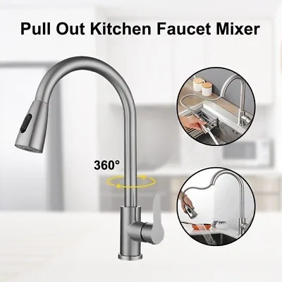 Brushed Nickel Kitchen Faucet Sink Mixer Faucet Pull Down Sprayer Single Handle • $23.74