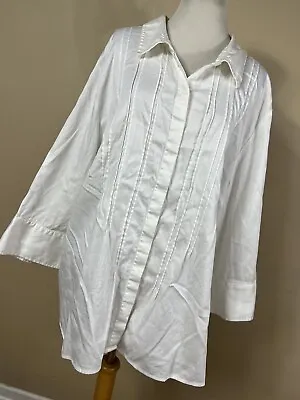 Maggie Barnes Catherines 2X Shirt Top White Button Down Front Stretch 3/4 Slv P2 • $20.40