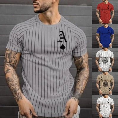 £10.99 • Buy Mens Short Sleeve Poker Round Neck T-shirt Casual Slim Fit Muscle Tee Tops Tunic