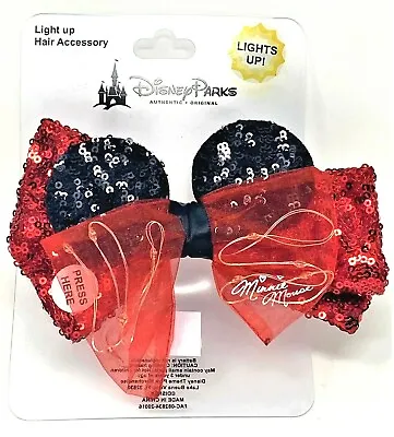 Disney Parks Light Up Hair Bow Minnie Mouse Red Clip Barrette Black Sequin • $11.51