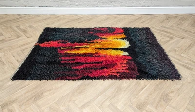 £195 • Buy Mid-Century Vintage Retro Swedish Rya Wool Rug Carpet Sunburst 1970s (150x100cm)