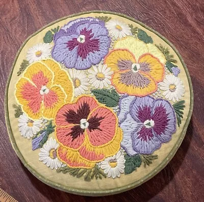 Vintage Needlepoint Flower Pillow  13 Inch Multicolor Zipper Removable Pillow • $15