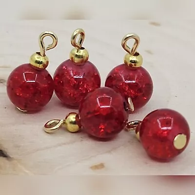 5 Dollhouse Miniature Christmas Tree Ornaments 1:12 1:6 Scale Glass Red Crackle • $5.45