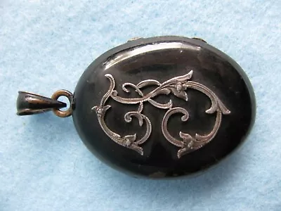 Vintage Monogrammed Black Enamel Mourning Locket Goth Gothic Look • $115