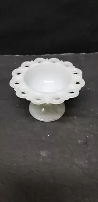 Anchor Hocking Old Colony White Milk Glass Lace Edge Pedestal Compote 5 1/4  W • $6.99