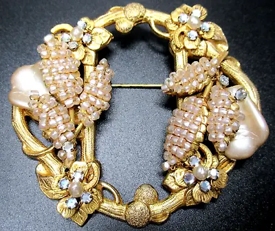MIRIAM HASKELL Amazing Large Faux Pearl Petals Rhinestone Vintage Pin Brooch • $199.99