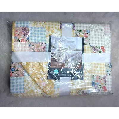 Martha Stewart Checker Floral Reversible Twin Quilt Yellow Multi Color NEW • $68