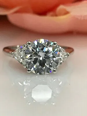 3Ct Round Certified Real Moissanite 3 Stone Engagement Ring Solid 14K White Gold • $394.24